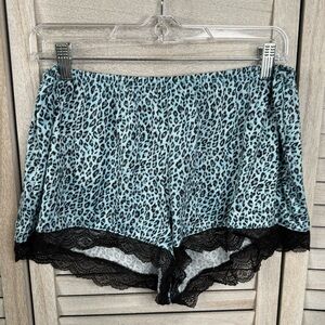 SECRET TREASURES Cheetah Print Pajama Shorts with Lace Trim Blue/Black-Large